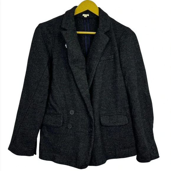 J. Crew Benny Wool Blazer Jacket Size 4 Dark Gray Double Breasted Notch Lapel - Picture 1 of 5